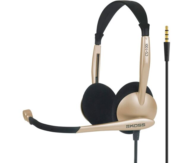 Koss cs100i auriculares con cable y micrófono con cancelación ruido cascos de diadema para videoconferencia, dorado