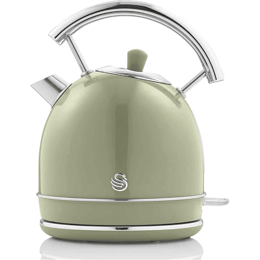 SWAN SK14630GNEU Retro Chaleira Eléctrica 1,8 L, Jarro Elétrico, Aço Inoxidável sem BPA, Vintage, Sem Fios, 3000, Verde