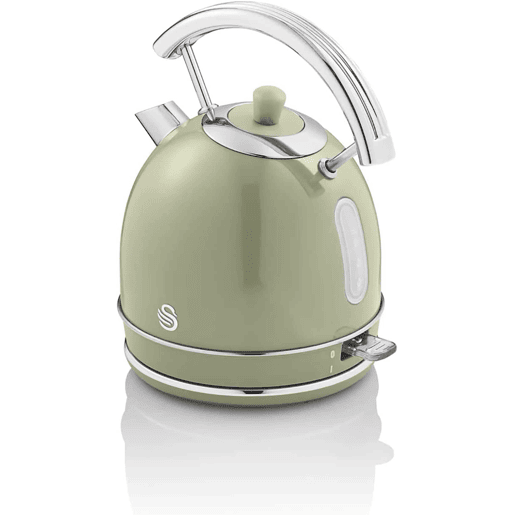 SWAN SK14630GNEU Retro Chaleira Eléctrica 1,8 L, Jarro Elétrico, Aço Inoxidável sem BPA, Vintage, Sem Fios, 3000, Verde