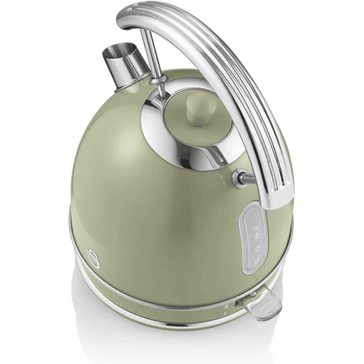 SWAN SK14630GNEU Retro Chaleira Eléctrica 1,8 L, Jarro Elétrico, Aço Inoxidável sem BPA, Vintage, Sem Fios, 3000, Verde