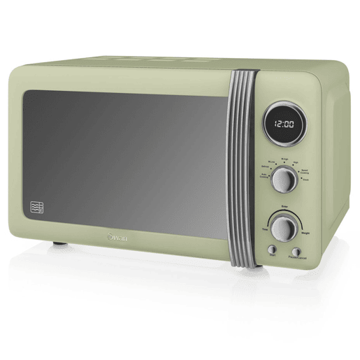 SWAN SM22030GNEU Retro Microondas Digitais 20L, 5 Níveis de Potência, Função Descongelamento, Temporizador, 800, Verde