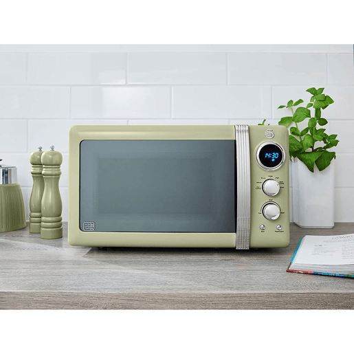 SWAN SM22030GNEU Retro Microondas Digitais 20L, 5 Níveis de Potência, Função Descongelamento, Temporizador, 800, Verde