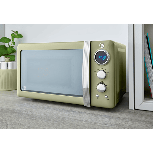 SWAN SM22030GNEU Retro Microondas Digitais 20L, 5 Níveis de Potência, Função Descongelamento, Temporizador, 800, Verde