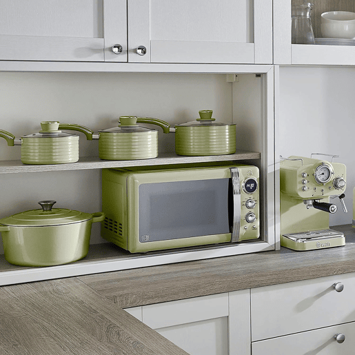SWAN SM22030GNEU Retro Microondas Digitais 20L, 5 Níveis de Potência, Função Descongelamento, Temporizador, 800, Verde