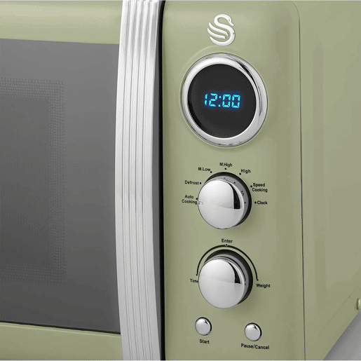 SWAN SM22030GNEU Retro Microondas Digitais 20L, 5 Níveis de Potência, Função Descongelamento, Temporizador, 800, Verde