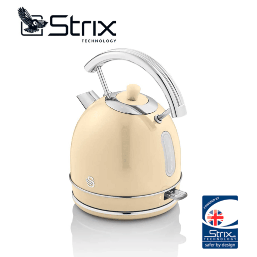 SWAN SK14630CNEU Retro Chaleira Eléctrica 1,8 L, Jarro Elétrico, Aço Inoxidável sem BPA, Vintage, Sem Fios, 3000, Creme