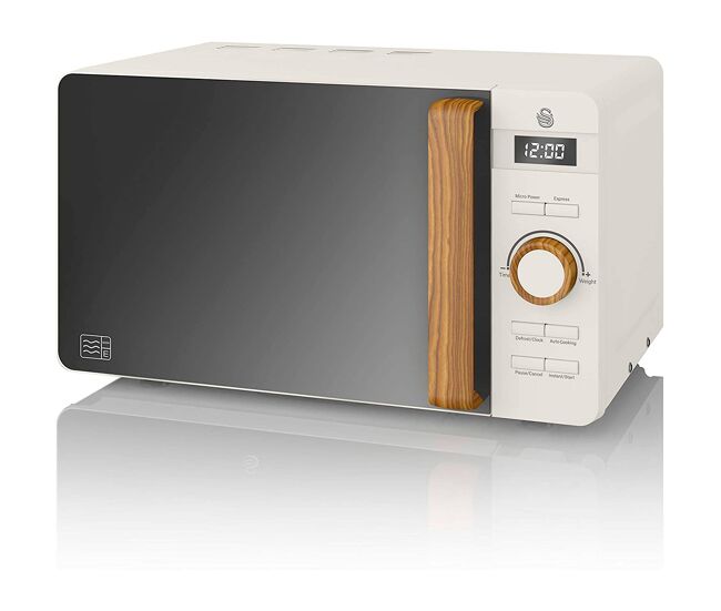 Swan sm22036whtneu nordic microondas digital, 20l, 6 niveles, temporizador, tirador efecto madera, diseño, 800, blanco