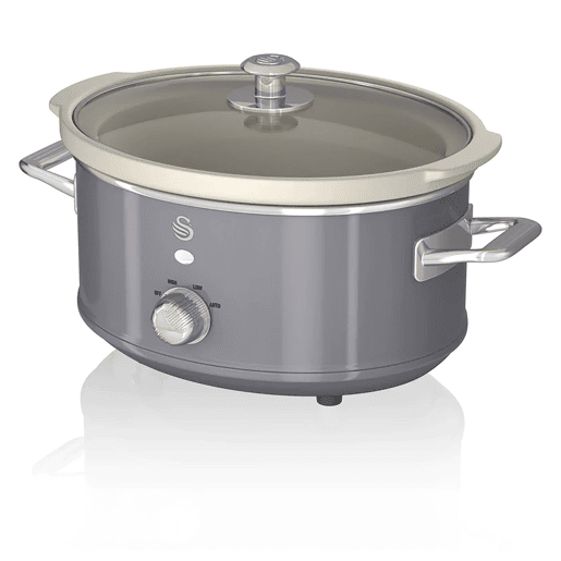 SWAN SF17021GRNEU Retro Slow Cooker 3,5L, Panela de Cerâmica Antiaderente sem PFOA e PTFE, 200, Cinza