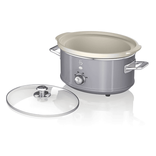 SWAN SF17021GRNEU Retro Slow Cooker 3,5L, Panela de Cerâmica Antiaderente sem PFOA e PTFE, 200, Cinza