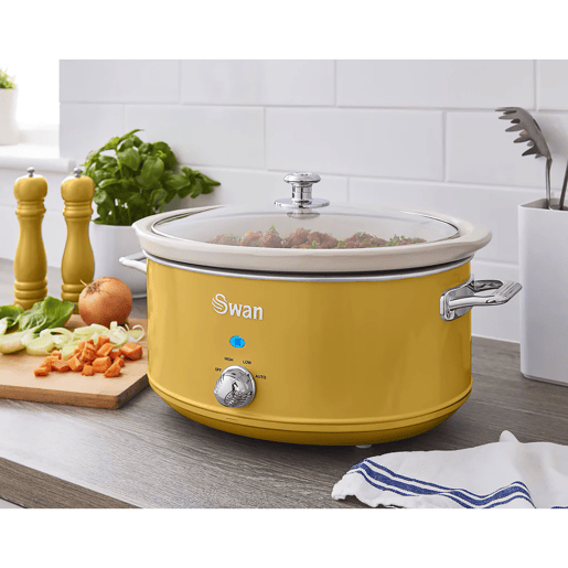 SWAN SF17031YELNEU Retro Slow Cooker 6,5L, Panela de Cerâmica Antiaderente sem PFOA e PTFE, 320, Amarelo
