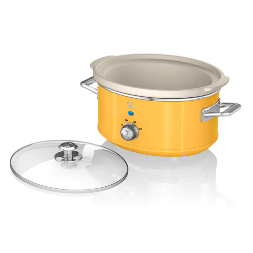 SWAN SF17031YELNEU Retro Slow Cooker 6,5L, Panela de Cerâmica Antiaderente sem PFOA e PTFE, 320, Amarelo