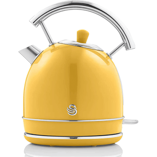 SWAN SK14630YELNEU Retro Chaleira Eléctrica 1,8 L, Jarro Elétrico, Aço Inoxidável sem BPA, Vintage, Sem Fios, 3000, Amarelo