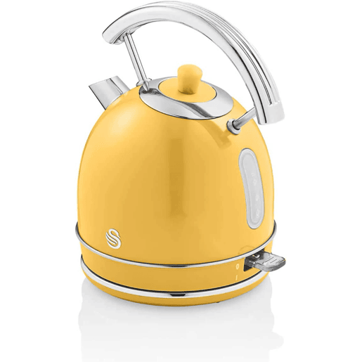 SWAN SK14630YELNEU Retro Chaleira Eléctrica 1,8 L, Jarro Elétrico, Aço Inoxidável sem BPA, Vintage, Sem Fios, 3000, Amarelo
