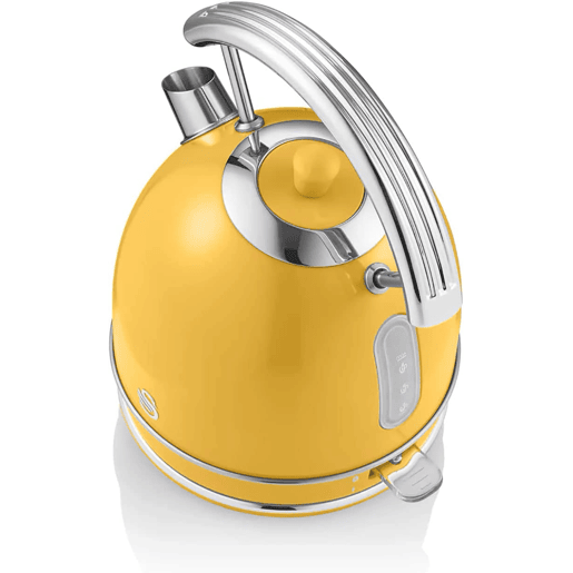 SWAN SK14630YELNEU Retro Chaleira Eléctrica 1,8 L, Jarro Elétrico, Aço Inoxidável sem BPA, Vintage, Sem Fios, 3000, Amarelo