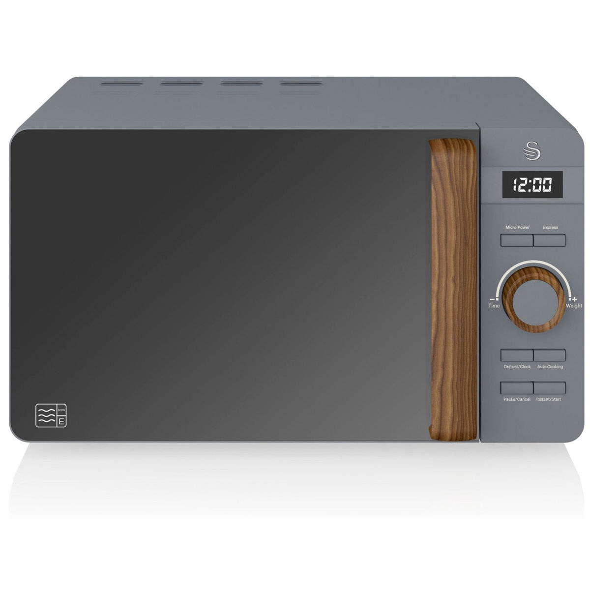 Swan sm22036gryneu nordic microondas digital, 20l, 6 niveles, temporizador, tirador efecto madera, diseño, 800, gris