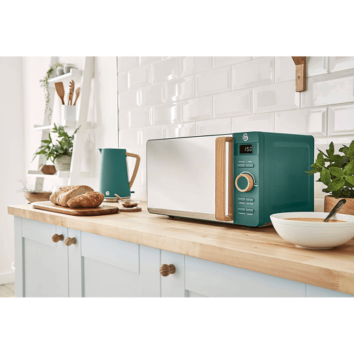 SWAN SM22036GRENEU Micro-ondas 20L,6 níveis de Funcionamento, Temporizador 30 min, Modo Degelo, design moderno, Cabo de Efeito Madeira, 800, Verde