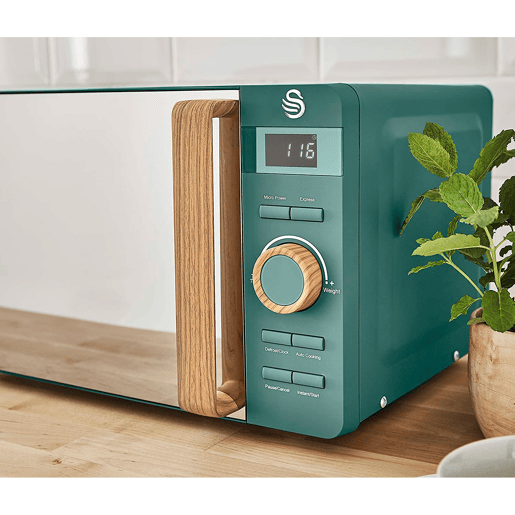SWAN SM22036GRENEU Micro-ondas 20L,6 níveis de Funcionamento, Temporizador 30 min, Modo Degelo, design moderno, Cabo de Efeito Madeira, 800, Verde