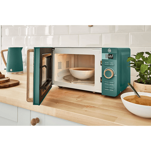 SWAN SM22036GRENEU Micro-ondas 20L,6 níveis de Funcionamento, Temporizador 30 min, Modo Degelo, design moderno, Cabo de Efeito Madeira, 800, Verde