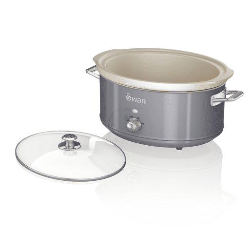 SWAN SF17031GRNEU Retro Slow Cooker 6,5L, Panela de Cerâmica Antiaderente sem PFOA e PTFE, 320, Cinza