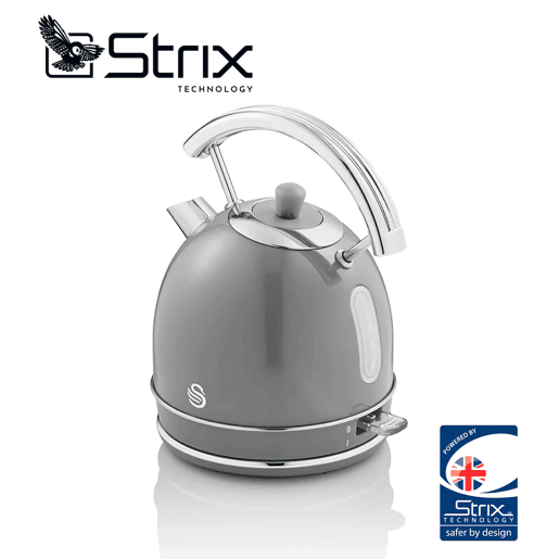 SWAN SK14630GRNEU Retro Chaleira Eléctrica 1,8 L, Jarro Elétrico, Aço Inoxidável sem BPA, Vintage, Sem Fios, 3000, Cinza