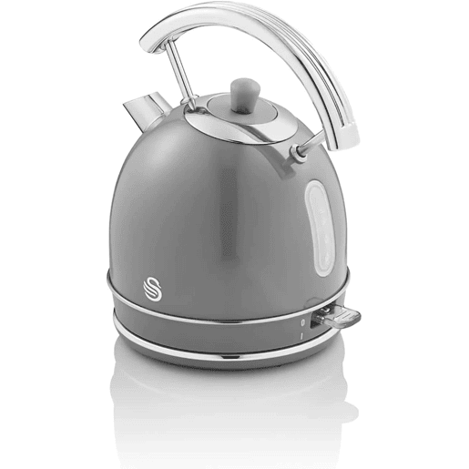 SWAN SK14630GRNEU Retro Chaleira Eléctrica 1,8 L, Jarro Elétrico, Aço Inoxidável sem BPA, Vintage, Sem Fios, 3000, Cinza