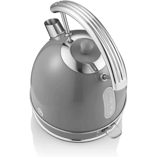 SWAN SK14630GRNEU Retro Chaleira Eléctrica 1,8 L, Jarro Elétrico, Aço Inoxidável sem BPA, Vintage, Sem Fios, 3000, Cinza
