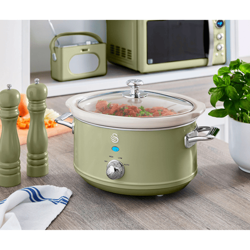 SWAN SF17021GNEU Retro Slow Cooker 3,5L, Panela de Cerâmica Antiaderente sem PFOA e PTFE, 200, Verde