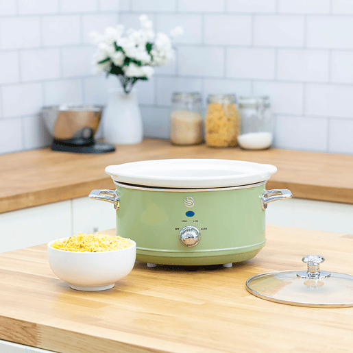 SWAN SF17021GNEU Retro Slow Cooker 3,5L, Panela de Cerâmica Antiaderente sem PFOA e PTFE, 200, Verde
