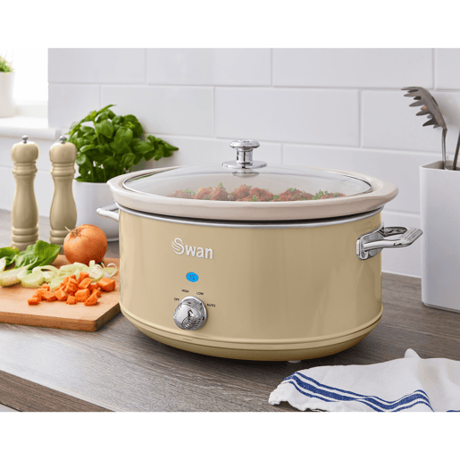 SWAN SF17031CNEU Retro Slow Cooker 6,5L, Panela de Cerâmica Antiaderente sem PFOA e PTFE, 320, Creme