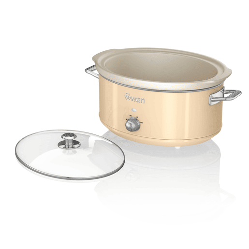 SWAN SF17031CNEU Retro Slow Cooker 6,5L, Panela de Cerâmica Antiaderente sem PFOA e PTFE, 320, Creme