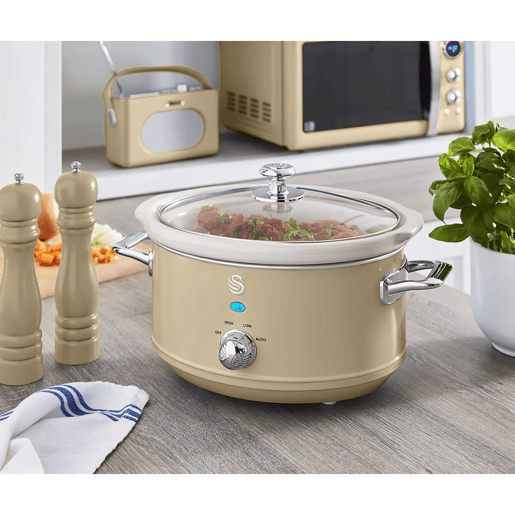SWAN SF17021CNEU Retro Slow Cooker 3,5L, Panela de Cerâmica Antiaderente sem PFOA e PTFE, 200, Creme