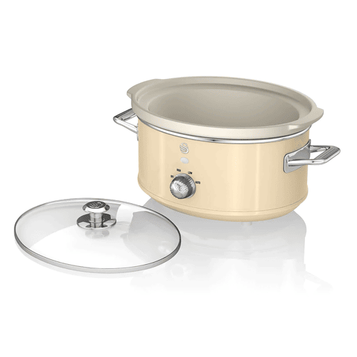 SWAN SF17021CNEU Retro Slow Cooker 3,5L, Panela de Cerâmica Antiaderente sem PFOA e PTFE, 200, Creme