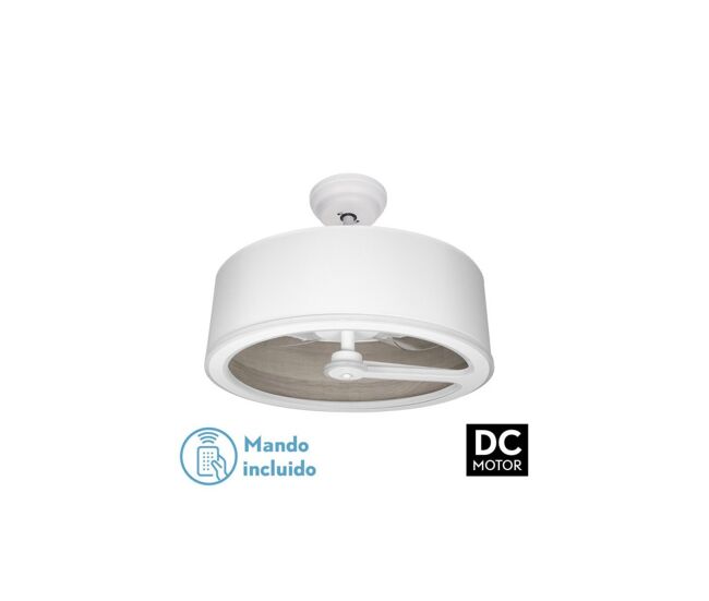 Iluminashop Ventilador de Techo con Luz LED y Mando 110W Blanco/Madera Gris Motor DC