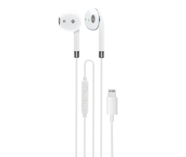 Auriculares con cable y microfono lightning mfi 1,2 mt blanco mooov 493157