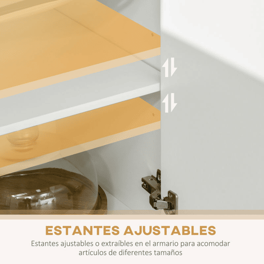 HOMCOM Armário de Cozinha Móvel Auxiliar de Cozinha com 4 Portas Bandeja Amovível Prateleira Ajustável Gaveta e Bancada para Micro-Ondas 70x40x180 cm Branco