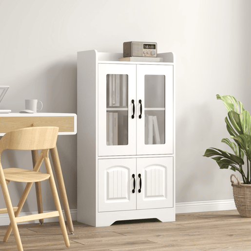HOMCOM Vitrine Sala de Estar Estante para Livros com Portas de Vidro Prateleira Ajustável e Dobradiças de Fechamento Suave para Estúdio Escritório Dormitório 60x60x116 cm Branco