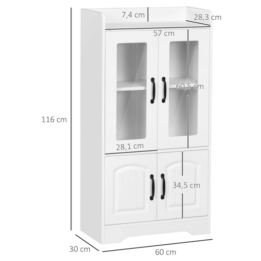 HOMCOM Vitrine Sala de Estar Estante para Livros com Portas de Vidro Prateleira Ajustável e Dobradiças de Fechamento Suave para Estúdio Escritório Dormitório 60x60x116 cm Branco