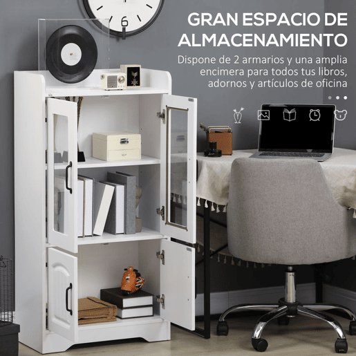 HOMCOM Vitrine Sala de Estar Estante para Livros com Portas de Vidro Prateleira Ajustável e Dobradiças de Fechamento Suave para Estúdio Escritório Dormitório 60x60x116 cm Branco