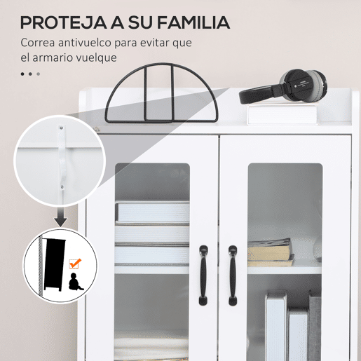 HOMCOM Vitrine Sala de Estar Estante para Livros com Portas de Vidro Prateleira Ajustável e Dobradiças de Fechamento Suave para Estúdio Escritório Dormitório 60x60x116 cm Branco