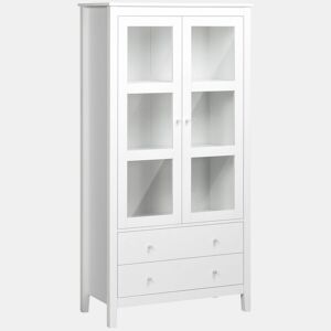 HOMCOM Vitrine de Sala de Estar Estante Escritório com 2 Portas de Vidro Temperado 3 Prateleiras 2 Gavetas e Dobradiças com Fechamento Suave para Sala de Jantar Escritório 80x40x160 cm Branco