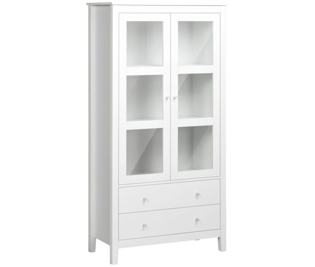 Homcom vitrina de salón aparador de cocina con 2 puertas de vidrio templado 3 estantes 2 cajones y bisagras de cierre suave para comedor oficina 80x40x160 cm blanco
