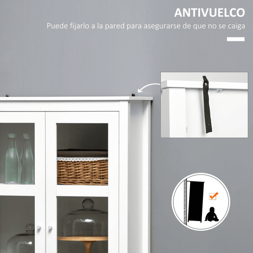 HOMCOM Vitrine de Sala de Estar Estante Escritório com 2 Portas de Vidro Temperado 3 Prateleiras 2 Gavetas e Dobradiças com Fechamento Suave para Sala de Jantar Escritório 80x40x160 cm Branco