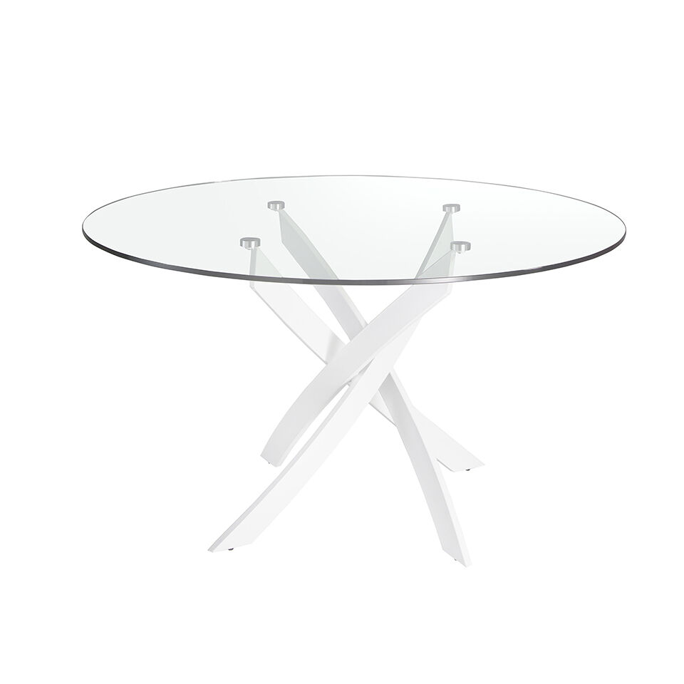 ANGEL CERDA Mesa comedor redonda cristal templado y acero blanco
