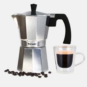Wecook Paola Cafeteira Italiana de Alumínio, Traditional Express 1 Chávena de Café, Vitrocerâmica, , Prata