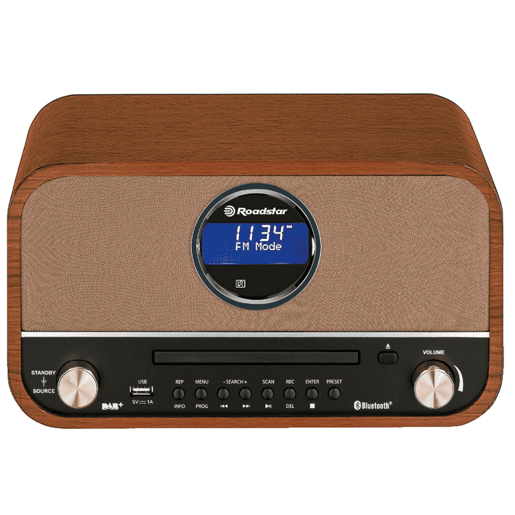 Roadstar HRA1782NDBT Aparelhagem de som Vintage Rádio DAB+FM, Leitor de CD-MP3, Bluetooth, USB, Controle Remoto, , Madeira