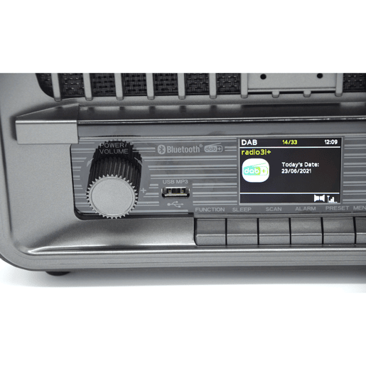 Roadstar HRA-270D+BT Rádio Digital Portátil Vintage DAB+FM Bluetooth USB, Estéreo, AUX-IN, Relógio de Alarme Duplo, , Madeira
