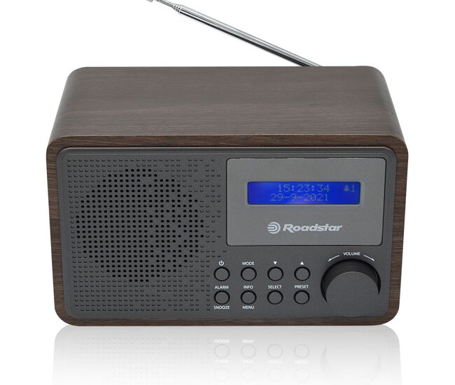 Roadstar hra-700d+/wd radio portátil digital vintage dab/ dab+/ fm, conectado a la red o a pilas, despertador dual, , madera