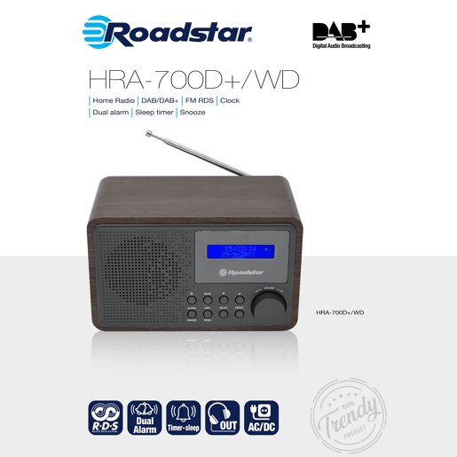 Roadstar HRA-700D+WD Rádio Portátil Vintage Digital DAB DAB+ FM, Alimentação por Rede Bateria Despertador Duplo, , Madeira Roadstar HRA-700D+WD Rádio Portátil Vintage Digital DAB DAB+ FM, Alimentação por Rede Bateria Despertador Duplo, , Madeira
