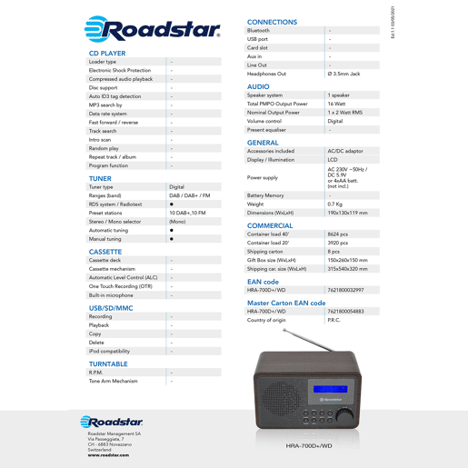 Roadstar HRA-700D+WD Rádio Portátil Vintage Digital DAB DAB+ FM, Alimentação por Rede Bateria Despertador Duplo, , Madeira Roadstar HRA-700D+WD Rádio Portátil Vintage Digital DAB DAB+ FM, Alimentação por Rede Bateria Despertador Duplo, , Madeira