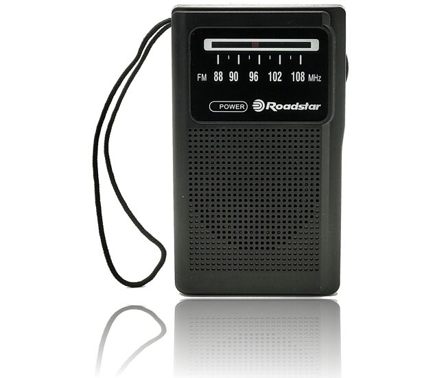 Roadstar tra-1230bk radio portátil fm analógica, funciona a pilas, toma de auriculares transistor pequeño y ligero, , negro